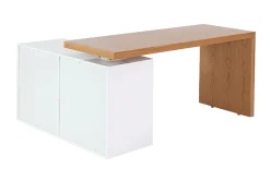 Miliboo Bureau Design-Bureau modulable design blanc brillant et bois clair frêne L160-235 cm NEW MAX