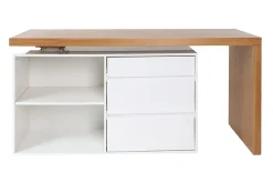 Miliboo Bureau Design-Bureau modulable design blanc brillant et bois clair frêne L160-235 cm NEW MAX
