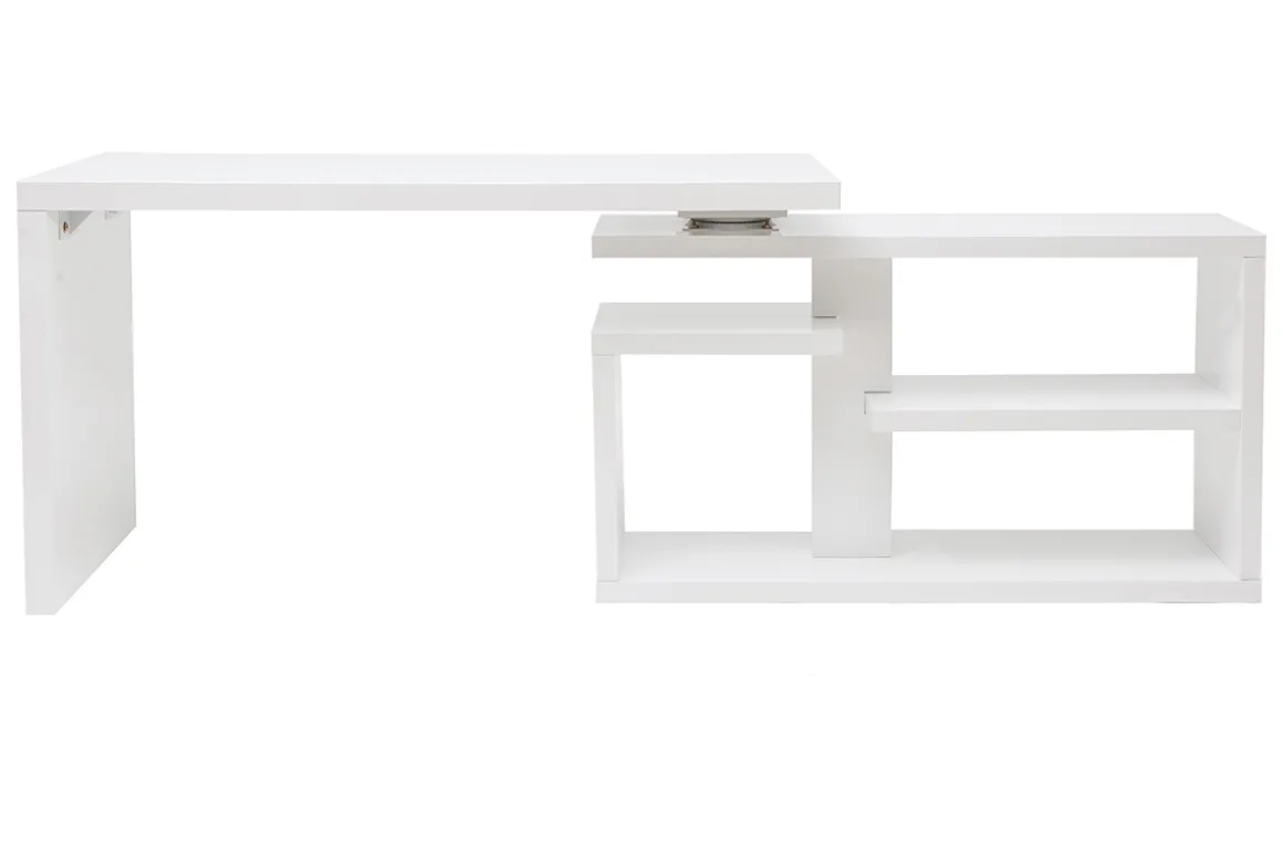 Miliboo Bureau Design-Bureau modulable design laqué blanc brillant L147-217 cm HALTON