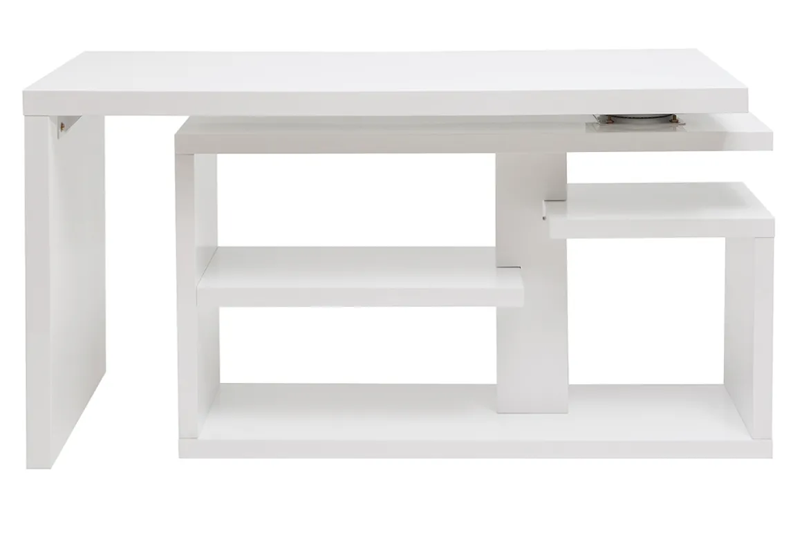Miliboo Bureau Design-Bureau modulable design laqué blanc brillant L147-217 cm HALTON