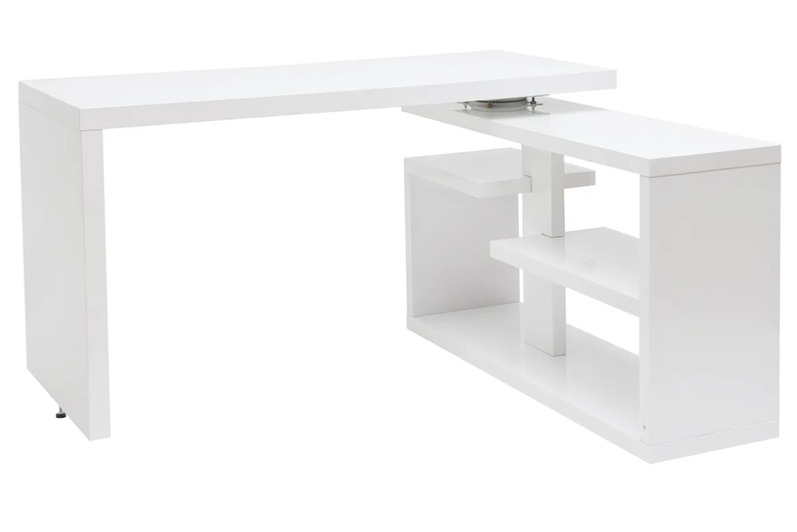 Miliboo Bureau Design-Bureau modulable design laqué blanc brillant L147-217 cm HALTON