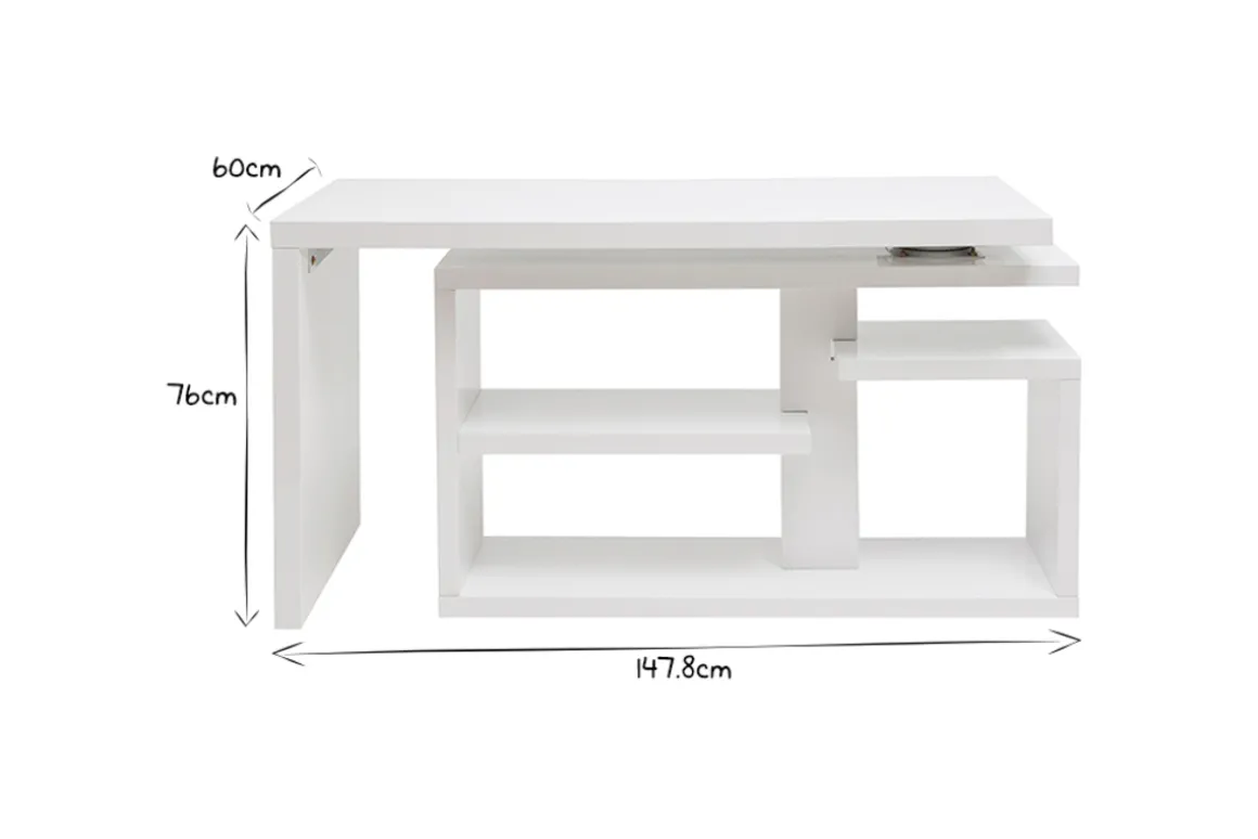 Miliboo Bureau Design-Bureau modulable design laqué blanc brillant L147-217 cm HALTON