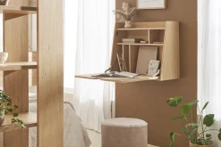 Miliboo Bureau Design-Bureau mural avec rangements scandinave bois clair chêne L78 cm GABIN