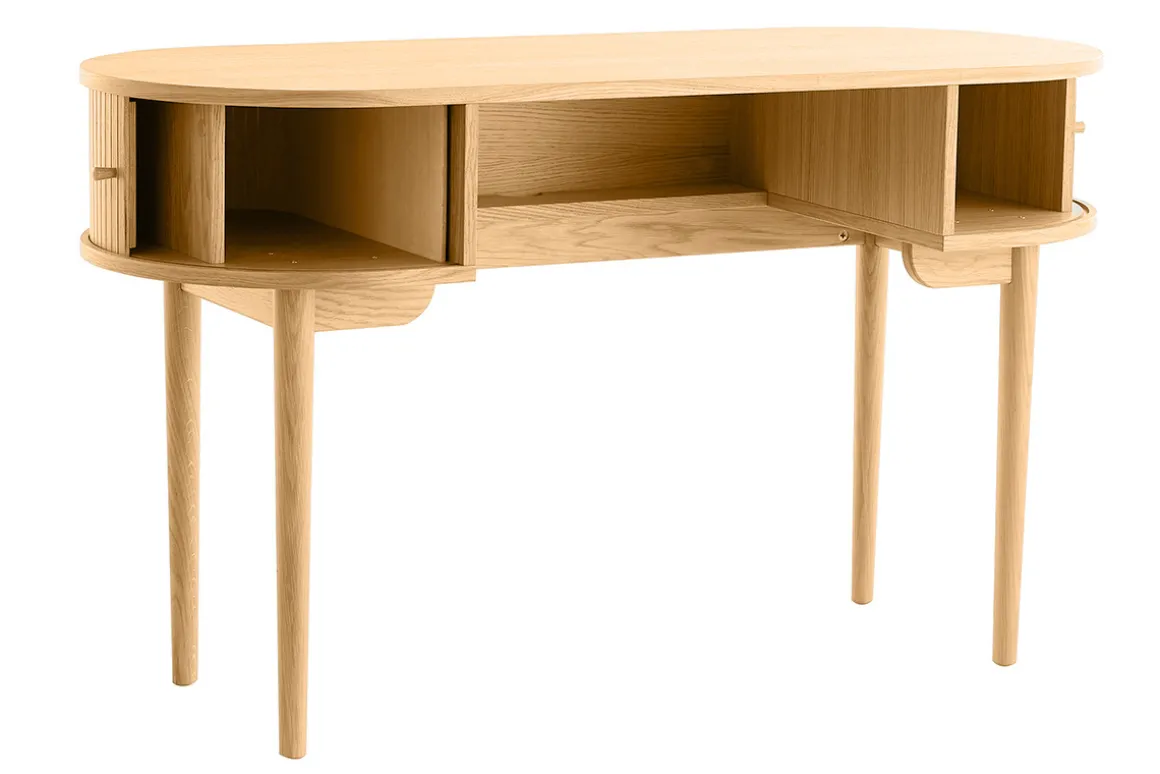 Miliboo Bureau Design-Bureau vintage avec rangements portes coulissantes bois clair chêne L130 cm EPIC