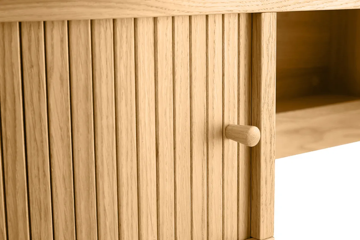 Miliboo Bureau Design-Bureau vintage avec rangements portes coulissantes bois clair chêne L130 cm EPIC