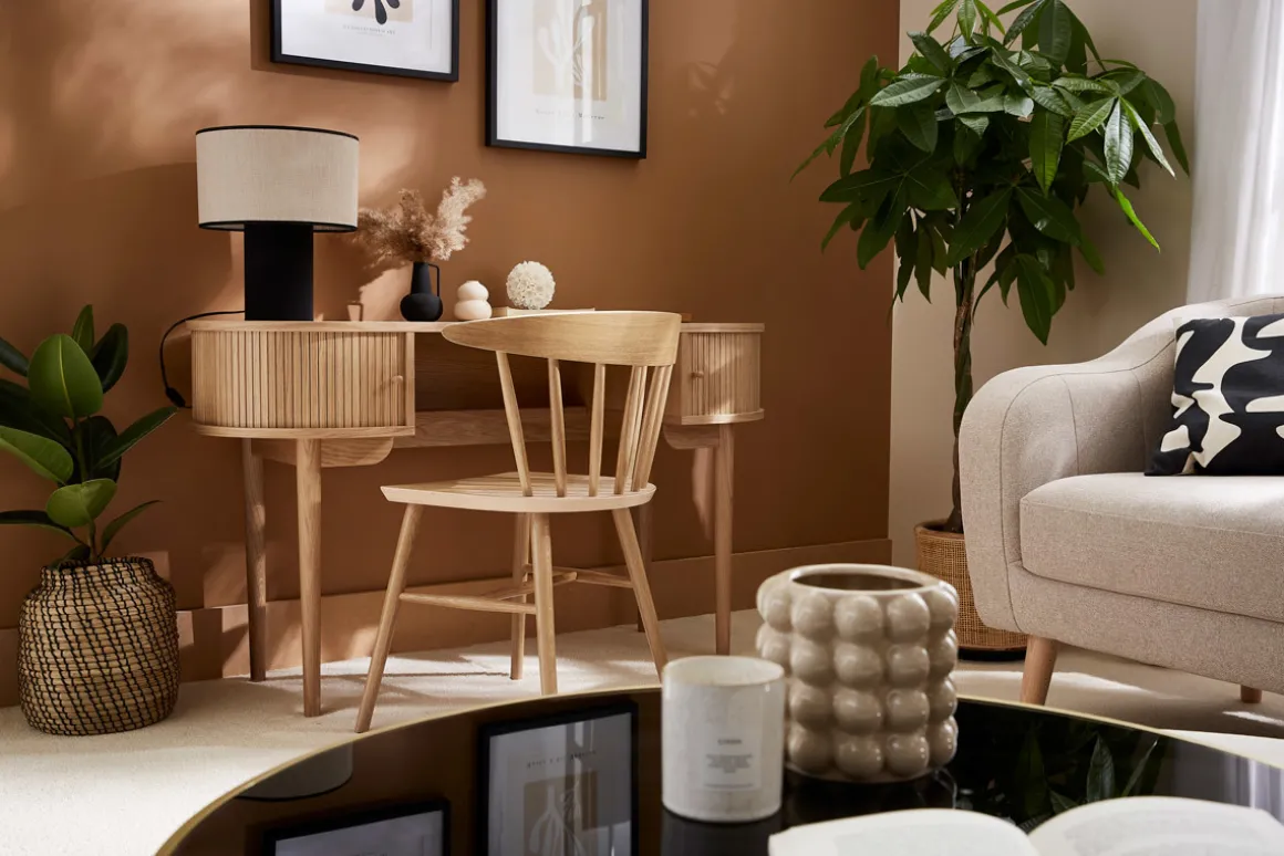 Miliboo Bureau Design-Bureau vintage avec rangements portes coulissantes bois clair chêne L130 cm EPIC