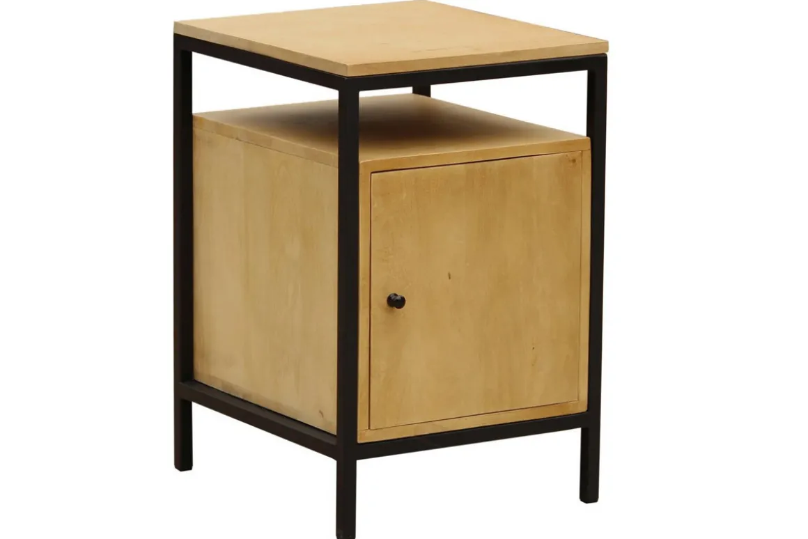 Miliboo Rangement Bureau-Caisson de bureau industriel bois manguier massif et métal noir OPIUM