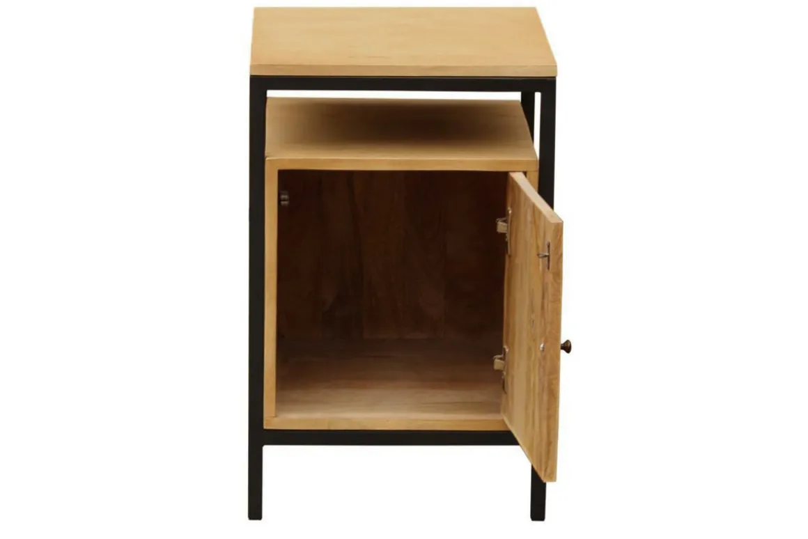 Miliboo Rangement Bureau-Caisson de bureau industriel bois manguier massif et métal noir OPIUM