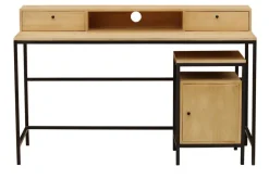 Miliboo Rangement Bureau-Caisson de bureau industriel bois manguier massif et métal noir OPIUM