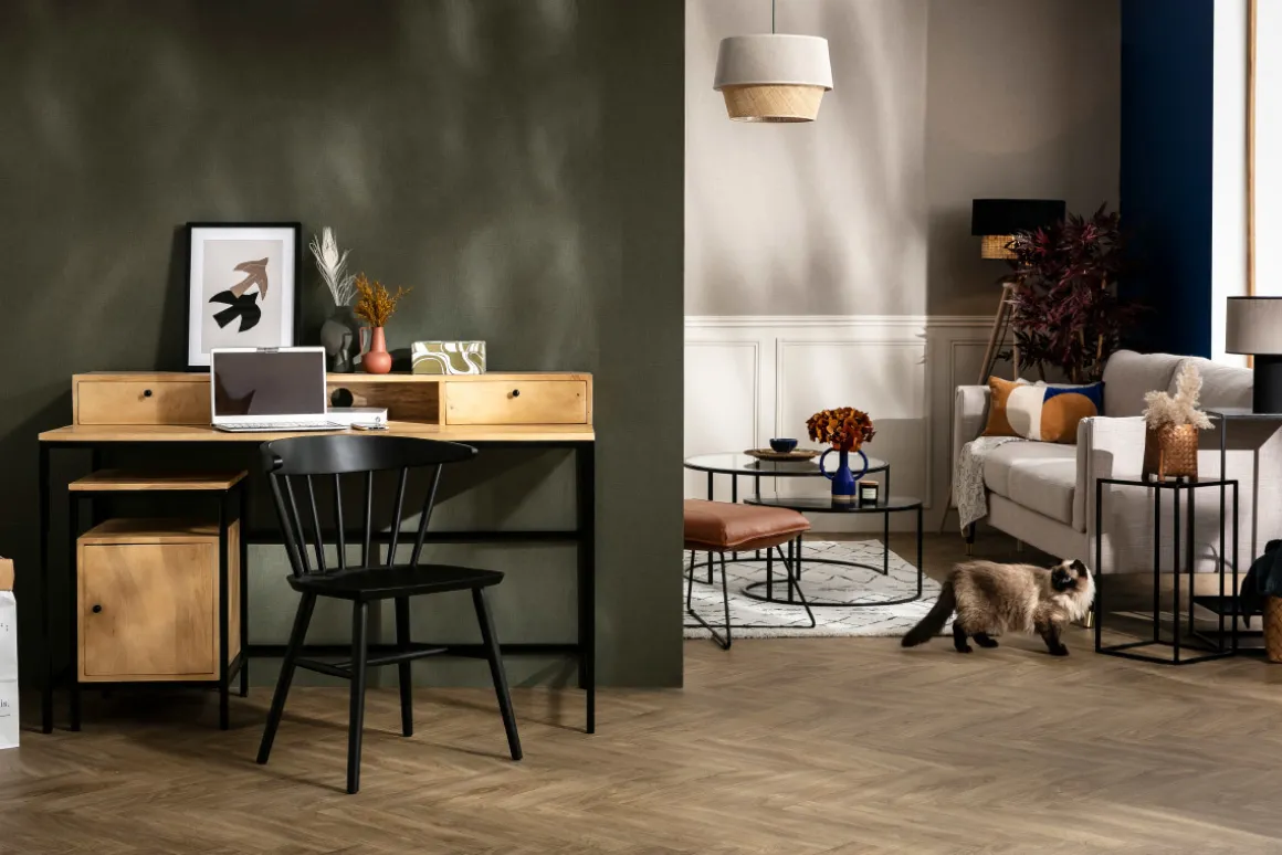 Miliboo Rangement Bureau-Caisson de bureau industriel bois manguier massif et métal noir OPIUM