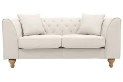 Miliboo Canapé Design|Voir Tous Les Canapés-Canapé 2 places capitonné en tissu beige et bois clair MONTAIGNE