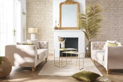 Miliboo Canapé Design|Voir Tous Les Canapés-Canapé 2 places capitonné en tissu beige et bois clair MONTAIGNE