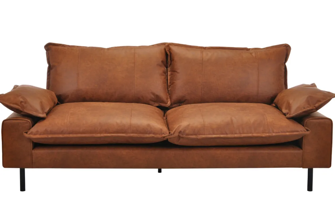 Miliboo Canapé Cuir|Voir Tous Les Canapés-Canapé 3 places en cuir aspect vieilli marron cognac et métal noir DORY