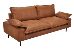 Miliboo Canapé Cuir|Voir Tous Les Canapés-Canapé 3 places en cuir aspect vieilli marron cognac et métal noir DORY