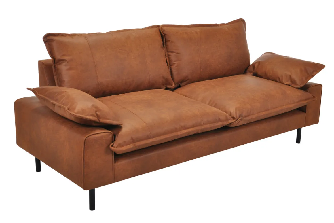 Miliboo Canapé Cuir|Voir Tous Les Canapés-Canapé 3 places en cuir aspect vieilli marron cognac et métal noir DORY