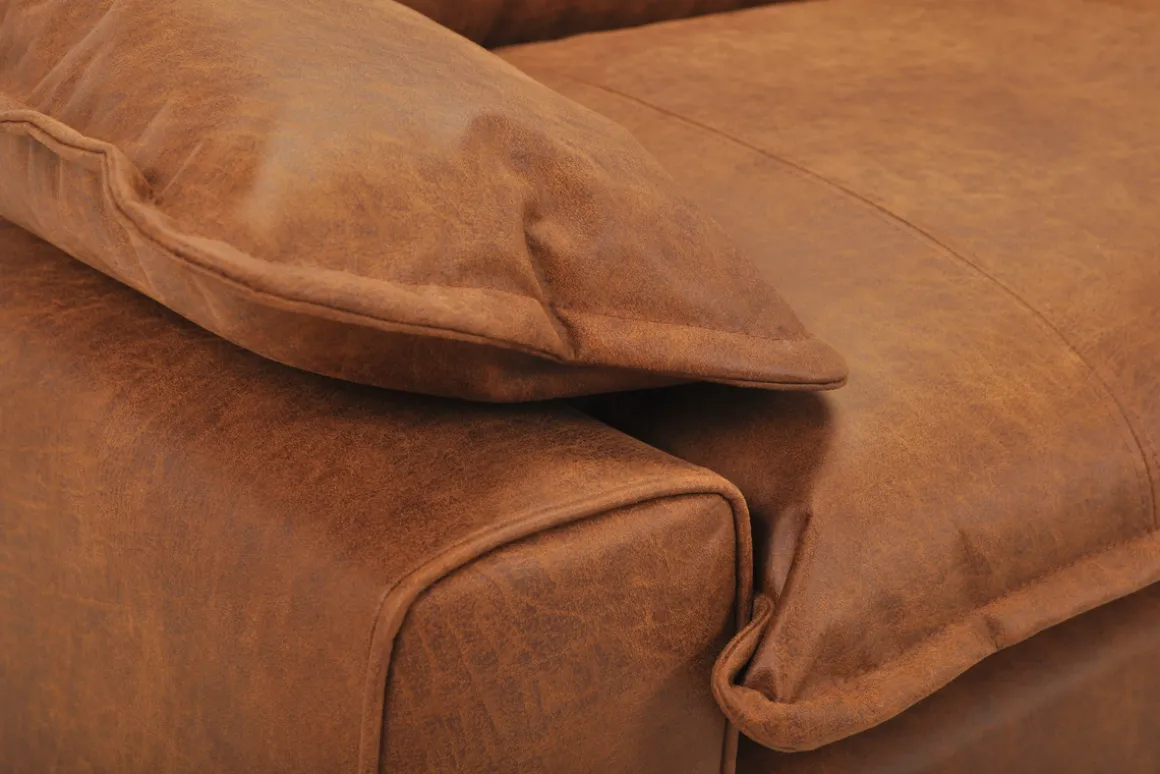 Miliboo Canapé Cuir|Voir Tous Les Canapés-Canapé 3 places en cuir aspect vieilli marron cognac et métal noir DORY