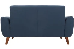 Miliboo Canapé Design|Voir Tous Les Canapés-Canapé 2 places en tissu bleu foncé et bois foncé EKTOR