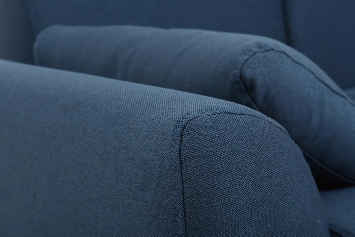 Miliboo Canapé Design|Voir Tous Les Canapés-Canapé 2 places en tissu bleu foncé et bois foncé EKTOR