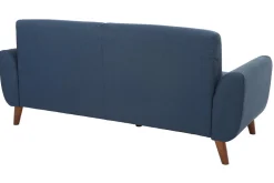 Miliboo Canapé Design|Voir Tous Les Canapés-Canapé 3 places en tissu bleu foncé et bois foncé EKTOR