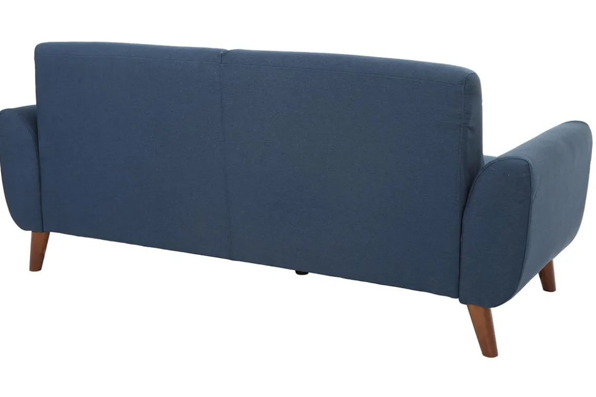 Miliboo Canapé Design|Voir Tous Les Canapés-Canapé 3 places en tissu bleu foncé et bois foncé EKTOR