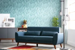 Miliboo Canapé Design|Voir Tous Les Canapés-Canapé 3 places en tissu bleu foncé et bois foncé EKTOR