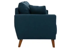 Miliboo Canapé Design|Voir Tous Les Canapés-Canapé 3 places en tissu bleu foncé et bois foncé MUNIK