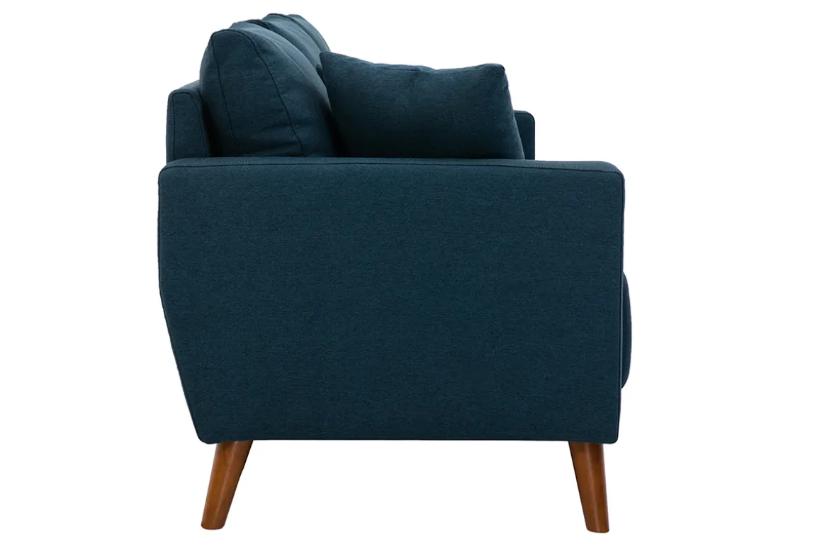 Miliboo Canapé Design|Voir Tous Les Canapés-Canapé 3 places en tissu bleu foncé et bois foncé MUNIK