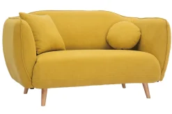 Miliboo Canapé Design|Voir Tous Les Canapés-Canapé 2 places en tissu effet velours jaune moutarde et bois clair FOLK