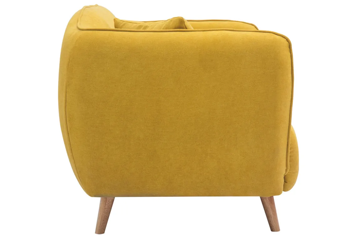 Miliboo Canapé Design|Voir Tous Les Canapés-Canapé 2 places en tissu effet velours jaune moutarde et bois clair FOLK