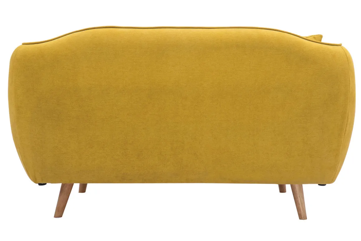 Miliboo Canapé Design|Voir Tous Les Canapés-Canapé 2 places en tissu effet velours jaune moutarde et bois clair FOLK