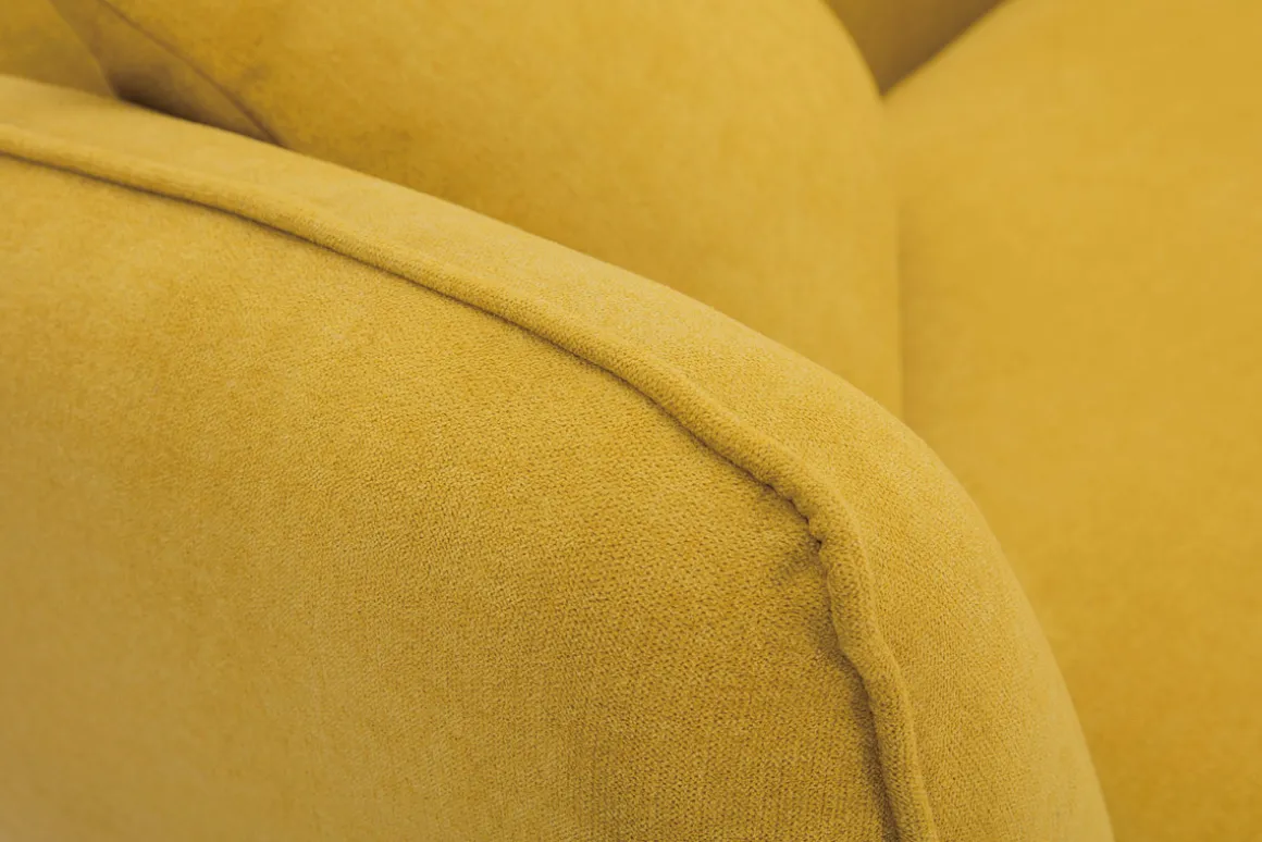 Miliboo Canapé Design|Voir Tous Les Canapés-Canapé 2 places en tissu effet velours jaune moutarde et bois clair FOLK