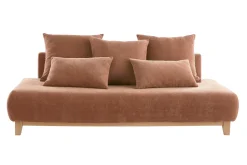 Miliboo Canapé Design|Voir Tous Les Canapés-Canapé 3 places en tissu effet velours texturé terracotta et bois clair L200 cm ODEON