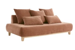 Miliboo Canapé Design|Voir Tous Les Canapés-Canapé 3 places en tissu effet velours texturé terracotta et bois clair L200 cm ODEON