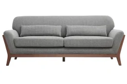 Miliboo Canapé Design|Voir Tous Les Canapés-Canapé 3 places en tissu gris et bois foncé YOKO