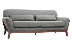 Miliboo Canapé Design|Voir Tous Les Canapés-Canapé 3 places en tissu gris et bois foncé YOKO