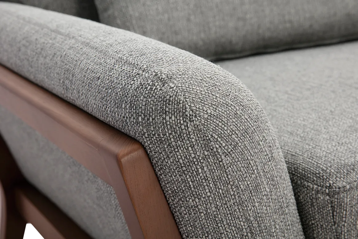 Miliboo Canapé Design|Voir Tous Les Canapés-Canapé 3 places en tissu gris et bois foncé YOKO