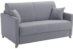 Miliboo Canapé Convertible|Voir Tous Les Canapés-Canapé convertible 2-3 places en tissu gris et bois clair avec matelas 13 cm SKANDY