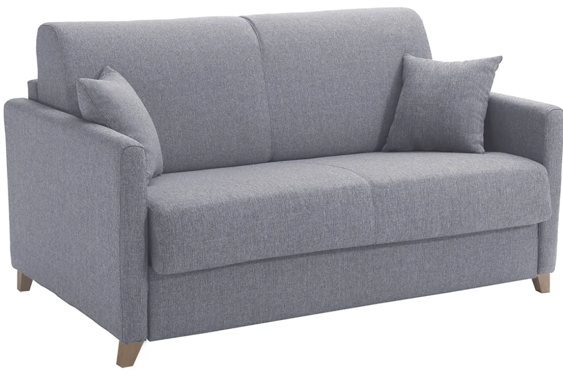 Miliboo Canapé Convertible|Voir Tous Les Canapés-Canapé convertible 2-3 places en tissu gris et bois clair avec matelas 13 cm SKANDY