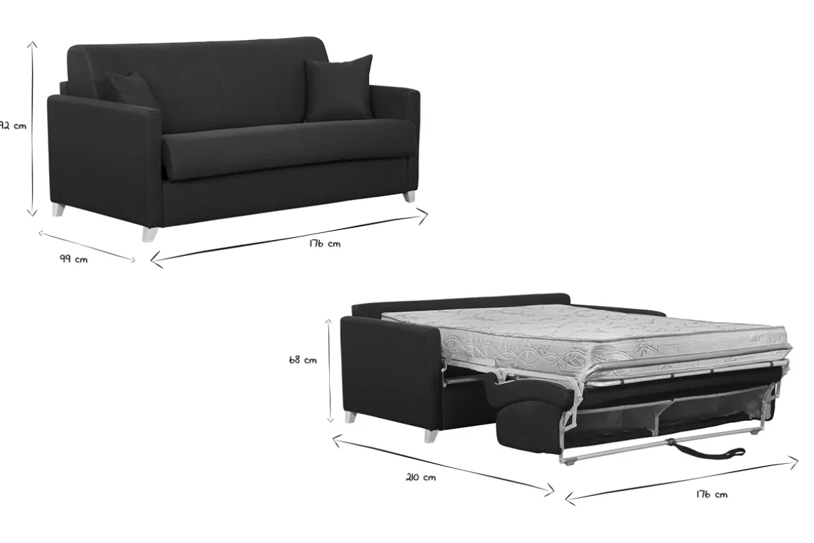 Miliboo Canapé Convertible|Voir Tous Les Canapés-Canapé convertible 3 places en tissu bleu canard et bois clair avec matelas 18 cm SKANDY