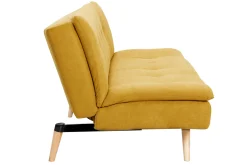 Miliboo Canapé Convertible|Voir Tous Les Canapés-Canapé convertible 3 places en tissu effet velours jaune moutarde et bois clair SENSO