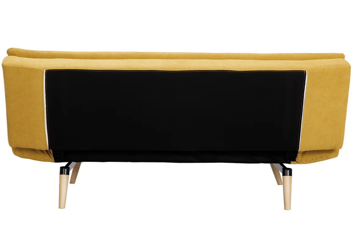 Miliboo Canapé Convertible|Voir Tous Les Canapés-Canapé convertible 3 places en tissu effet velours jaune moutarde et bois clair SENSO