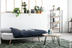 Miliboo Canapé Convertible|Voir Tous Les Canapés-Canapé convertible 3 places en tissu effet velours jaune moutarde et bois clair SENSO