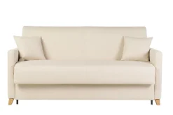 Miliboo Canapé Convertible|Voir Tous Les Canapés-Canapé convertible 3 places en tissu beige et bois clair avec matelas 18 cm SKANDY