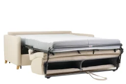 Miliboo Canapé Convertible|Voir Tous Les Canapés-Canapé convertible 3 places en tissu beige et bois clair avec matelas 18 cm SKANDY