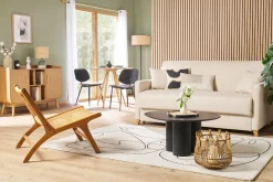 Miliboo Canapé Convertible|Voir Tous Les Canapés-Canapé convertible 3 places en tissu beige et bois clair avec matelas 18 cm SKANDY