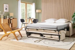 Miliboo Canapé Convertible|Voir Tous Les Canapés-Canapé convertible 3 places en tissu beige et bois clair avec matelas 18 cm SKANDY