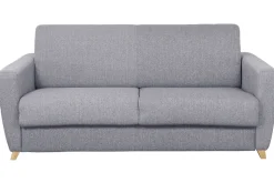 Miliboo Canapé Convertible|Voir Tous Les Canapés-Canapé convertible 3 places en tissu gris clair et bois clair avec matelas L140 cm 13 cm GRAHAM