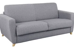 Miliboo Canapé Convertible|Voir Tous Les Canapés-Canapé convertible 3 places en tissu gris clair et bois clair avec matelas L140 cm 13 cm GRAHAM