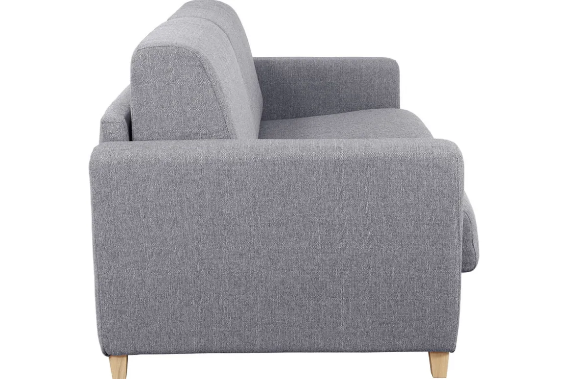 Miliboo Canapé Convertible|Voir Tous Les Canapés-Canapé convertible 3 places en tissu gris clair et bois clair avec matelas L140 cm 13 cm GRAHAM