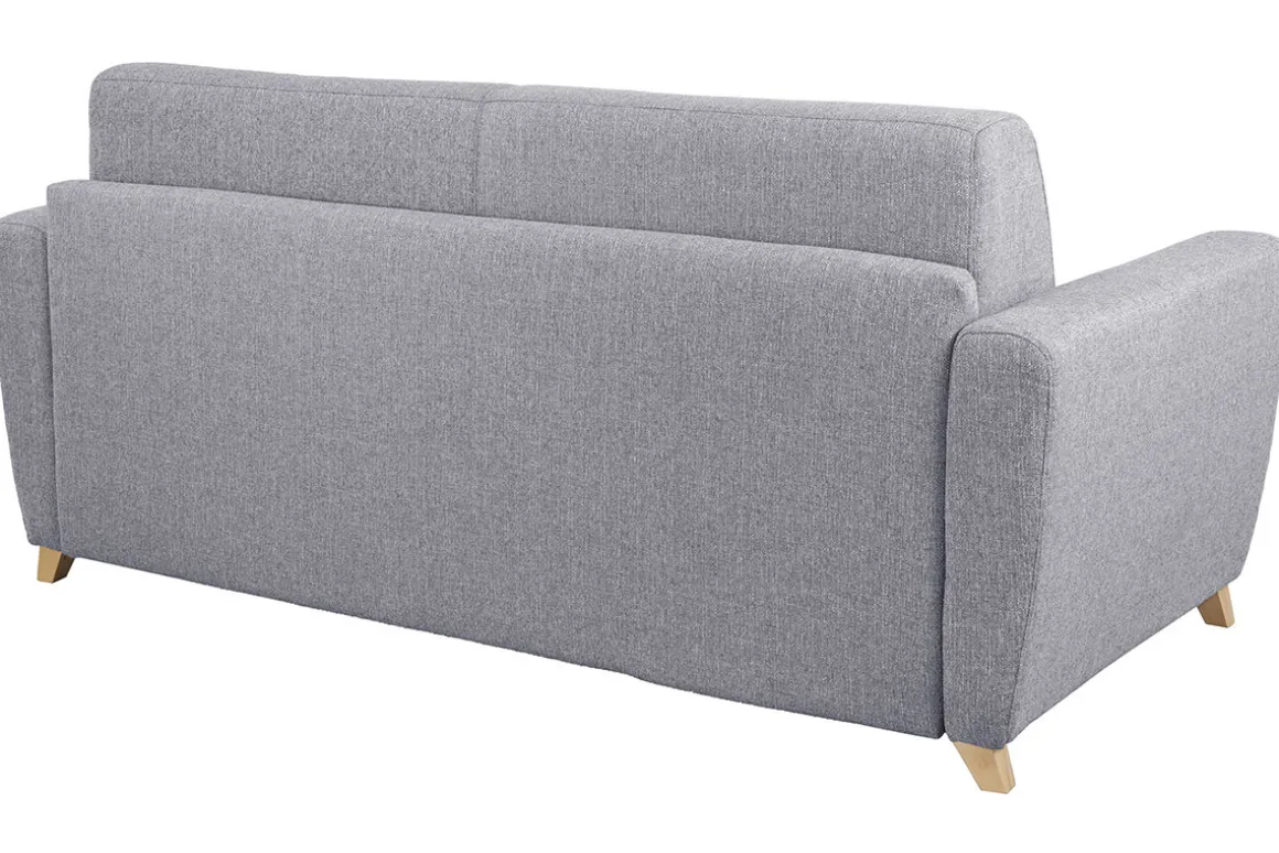 Miliboo Canapé Convertible|Voir Tous Les Canapés-Canapé convertible 3 places en tissu gris clair et bois clair avec matelas L140 cm 13 cm GRAHAM